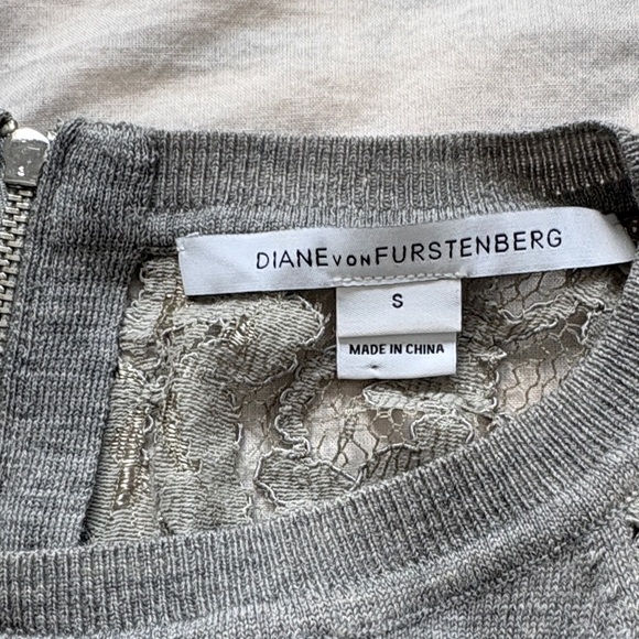 Diane Von Furstenberg Gray Dress with Lace Sleeves - Picture 3 of 3